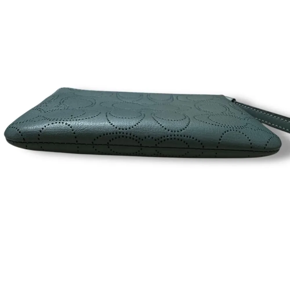 Coach Corner Zip Wristlet Seafoam Perforated Leather